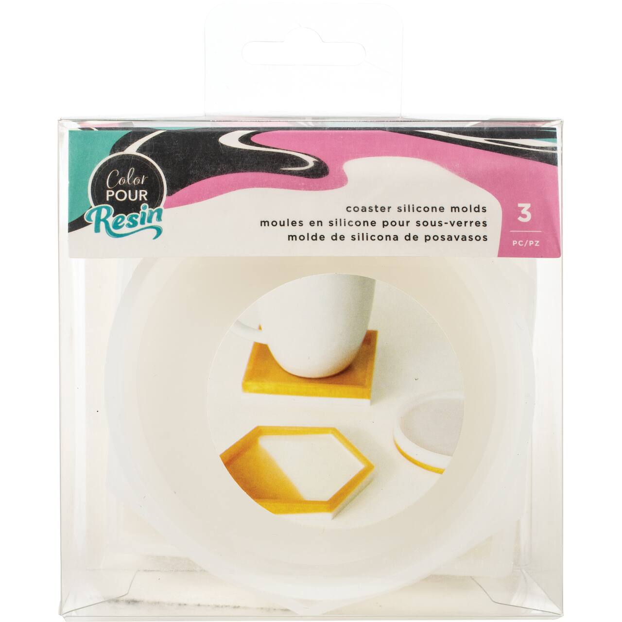American Crafts™ Color Pour Resin Circle, Square & Hexagon Coaster Mold Set